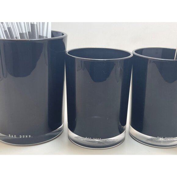 Rae Dunn Makeup "LIPS" BRUSH" & FACE" Black Glass New With Tags! - Picture 6 of 6